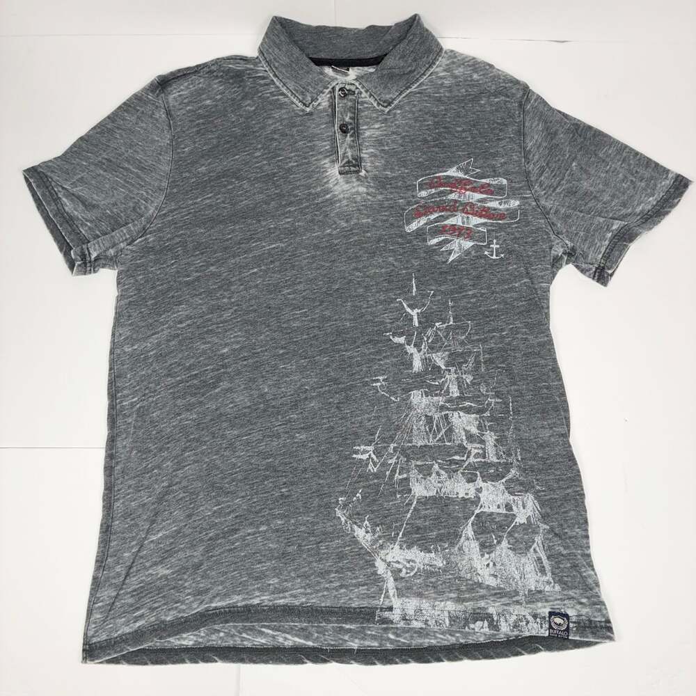 Buffalo David Bitton Men's XL Gray Burnout Graphic Polo Shirt